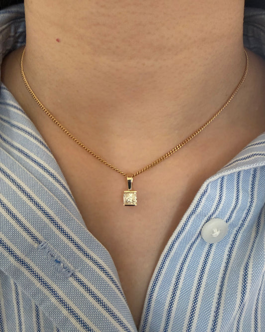 Vintage 18k Gold Half Bezel Set Light Yellow Radiant Cut Diamond Charm Pendant