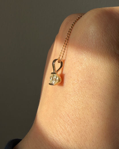 Vintage 18k Gold Half Bezel Set Light Yellow Radiant Cut Diamond Charm Pendant