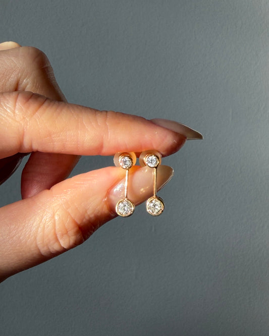 Vintage 18k Gold Bezel Set Diamond Drop Earrings - 0.50ctw