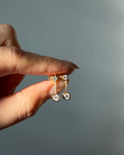 Vintage 18k Gold Bezel Set Diamond Drop Earrings - 0.50ctw