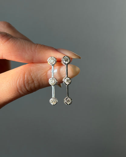 Vintage 18k White Gold Bezel Set Diamond Dangle Drop Earrings - 1.0ctw