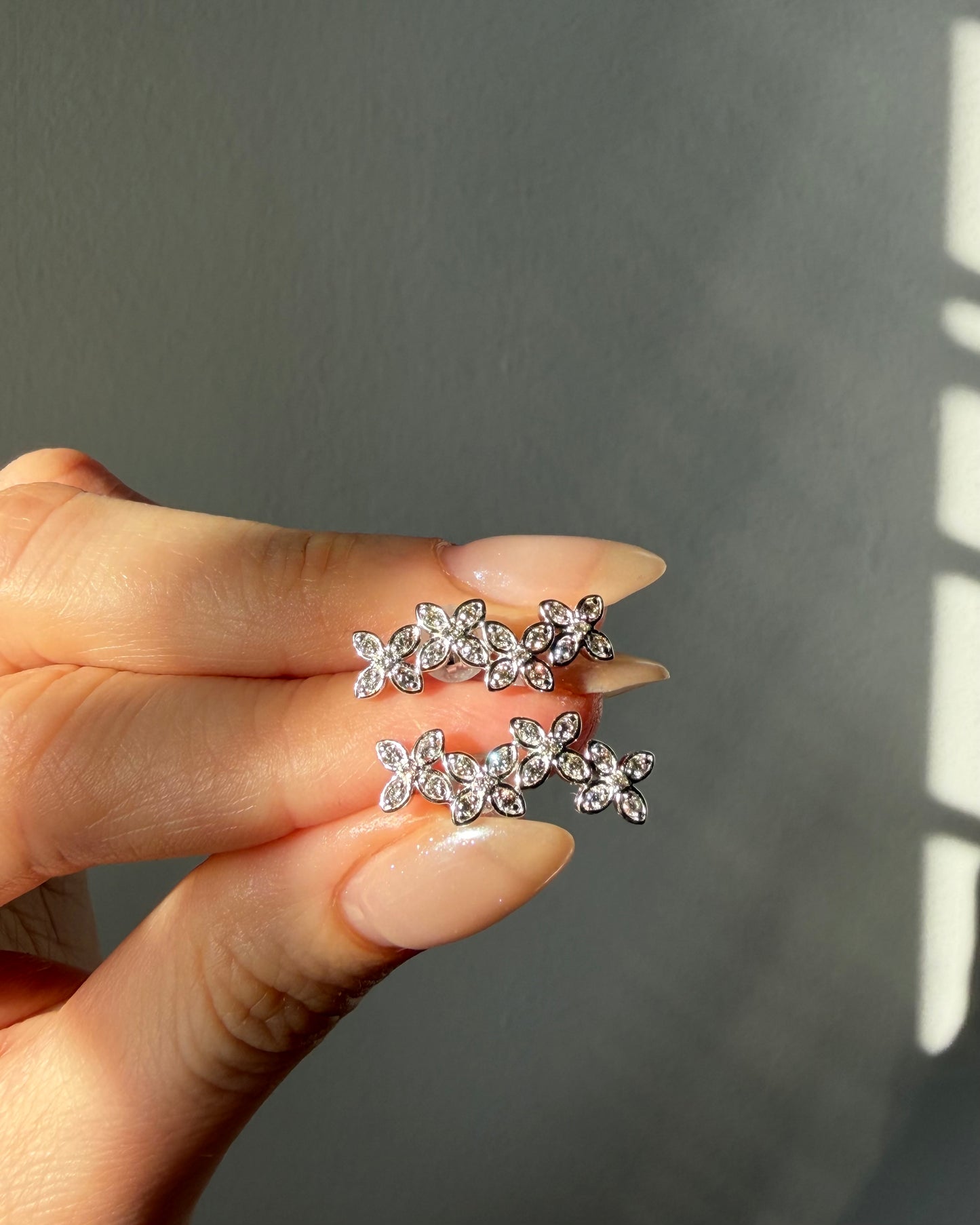 Modern Estate 18k White Gold Diamond Flower Climber Earrings - 0.30ctw
