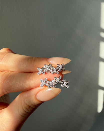 Modern Estate 18k White Gold Diamond Flower Climber Earrings - 0.30ctw