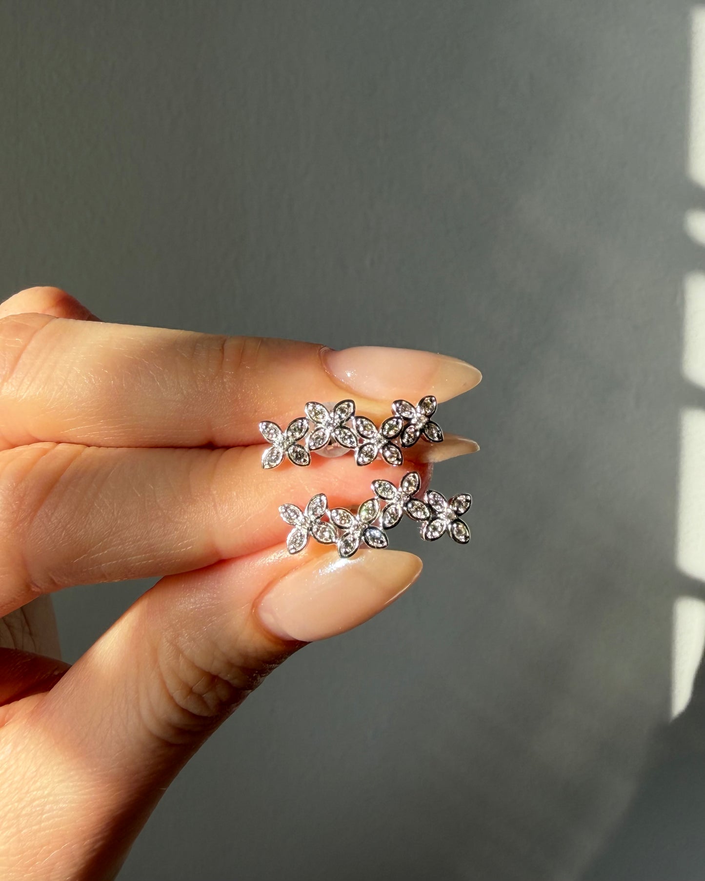 Modern Estate 18k White Gold Diamond Flower Climber Earrings - 0.30ctw