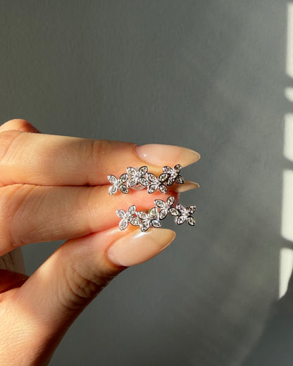 Modern Estate 18k White Gold Diamond Flower Climber Earrings - 0.30ctw