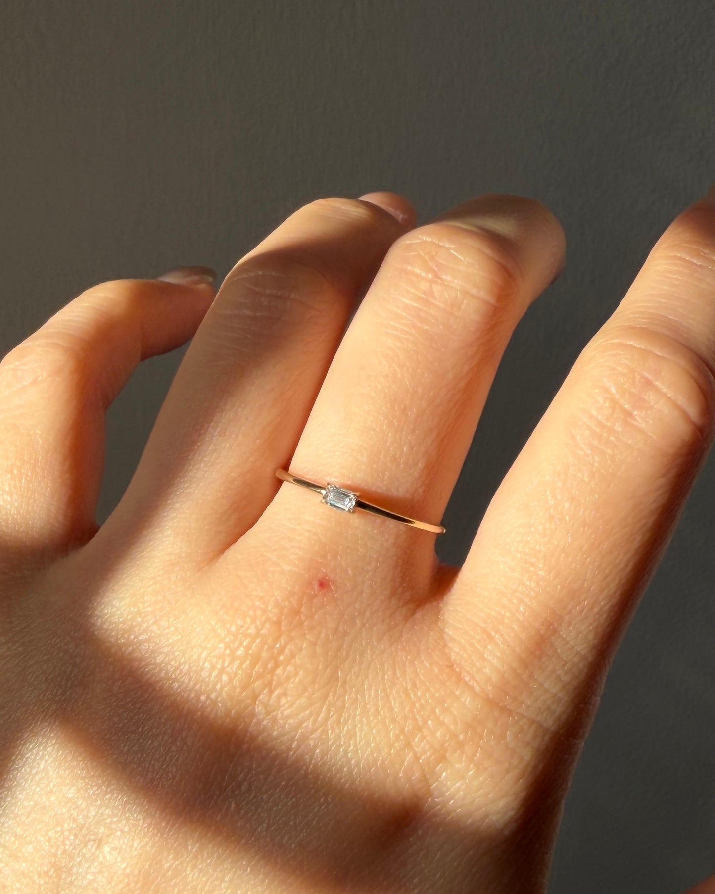 Dainty 10k Gold Baguette Diamond Stackable Ring