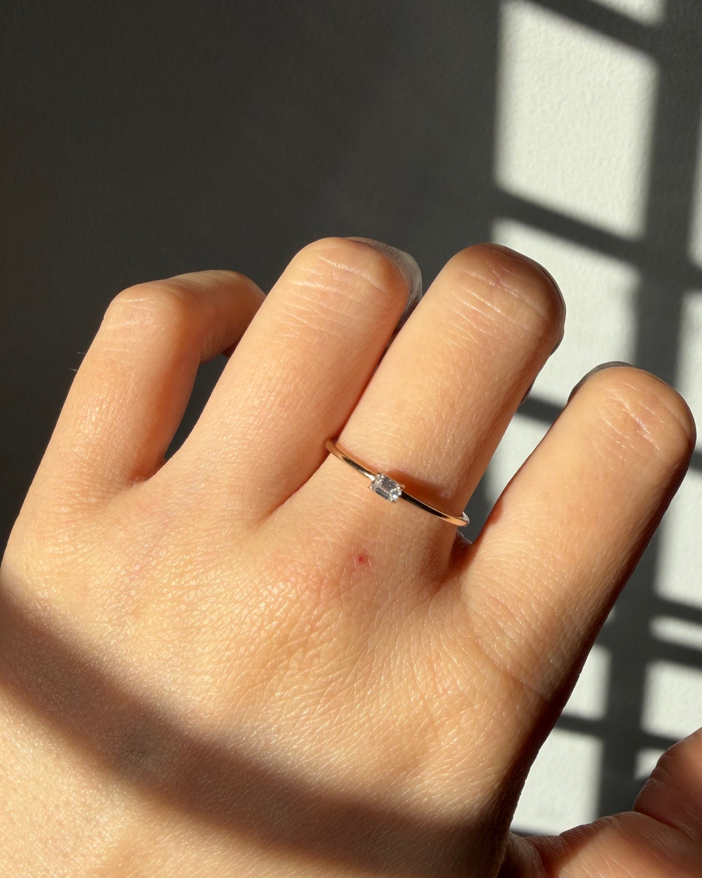 Dainty 10k Gold Baguette Diamond Stackable Ring