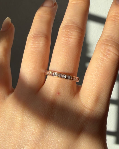 Vintage 18k Rose Gold Light Brown Baguette Diamond Stacking Ring
