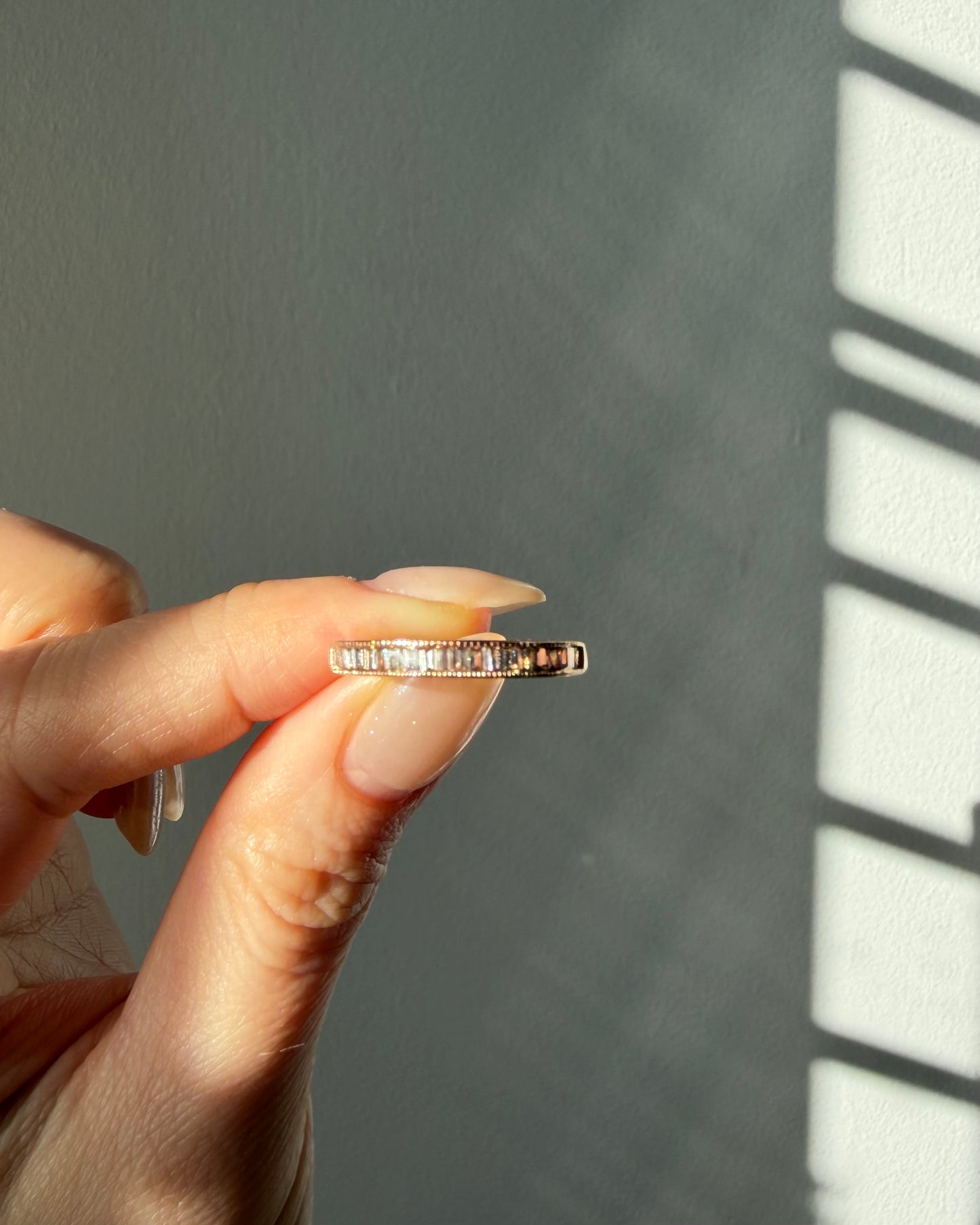 Vintage 18k Rose Gold Light Brown Baguette Diamond Stacking Ring