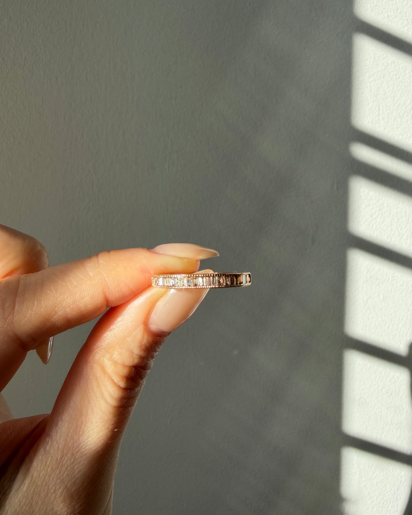 Vintage 18k Rose Gold Light Brown Baguette Diamond Stacking Ring