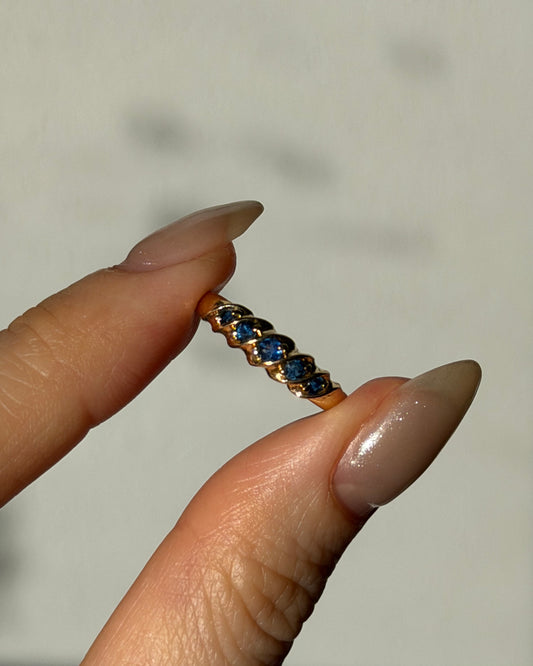 Dainty 18k Gold Blue Sapphire Stacking Ring