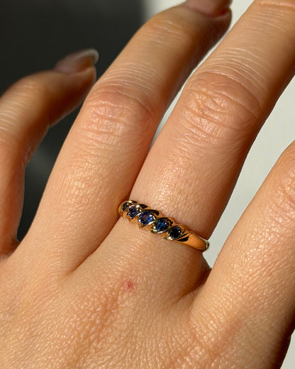 Dainty 18k Gold Blue Sapphire Stacking Ring