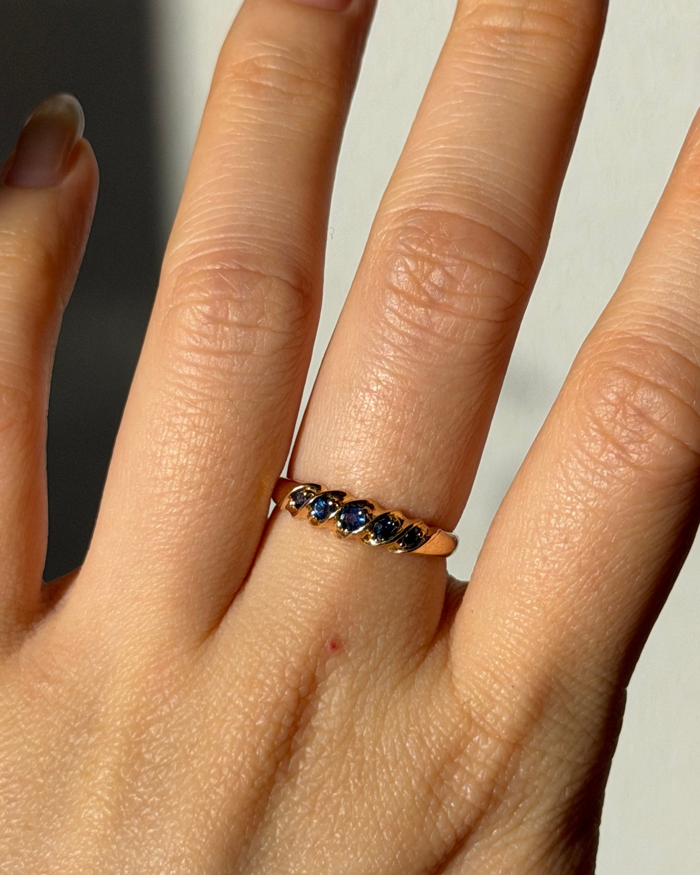 Dainty 18k Gold Blue Sapphire Stacking Ring