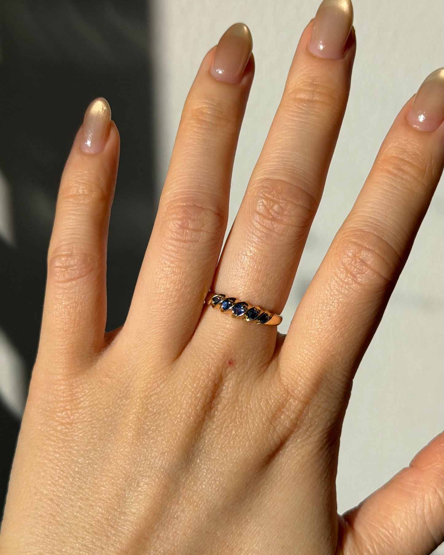 Dainty 18k Gold Blue Sapphire Stacking Ring