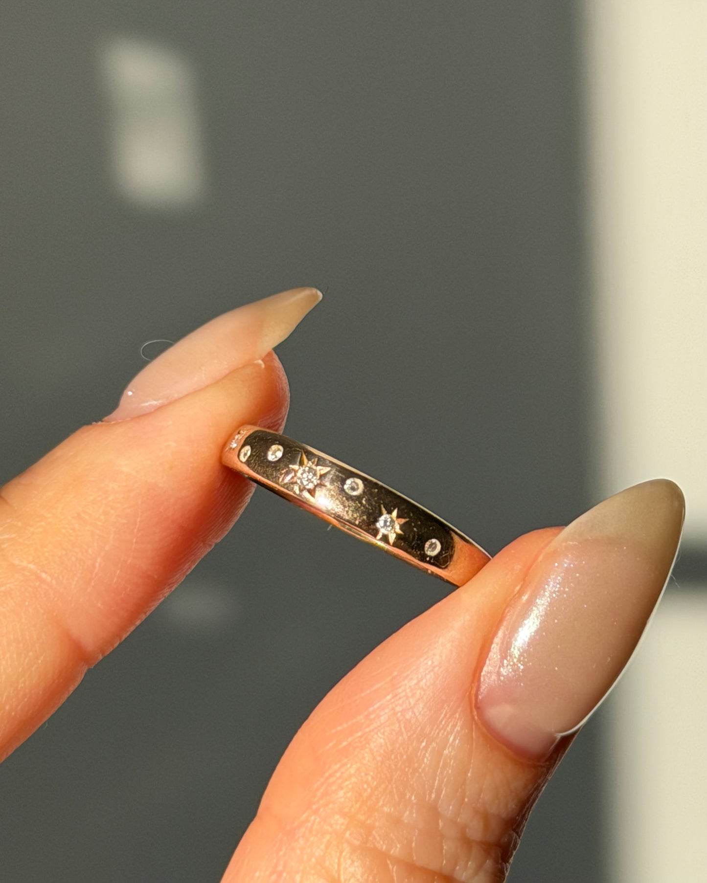 Vintage 18k Rose Gold Starburst Diamond Stacking Band
