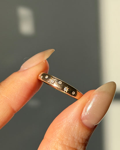 Vintage 18k Rose Gold Starburst Diamond Stacking Band