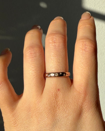 Vintage 18k Rose Gold Starburst Diamond Stacking Band