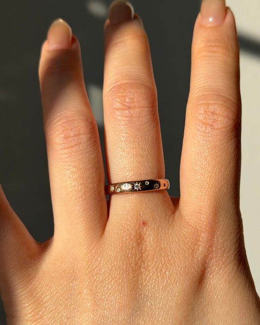 Vintage 18k Rose Gold Starburst Diamond Stacking Band
