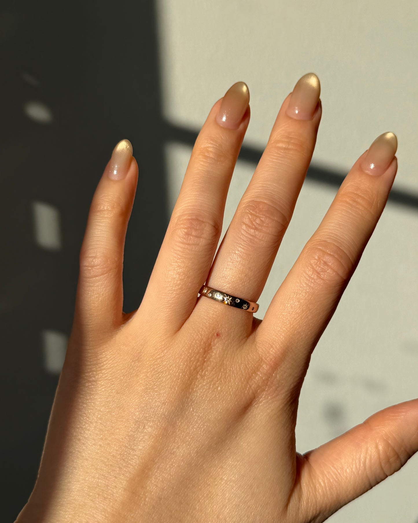 Vintage 18k Rose Gold Starburst Diamond Stacking Band