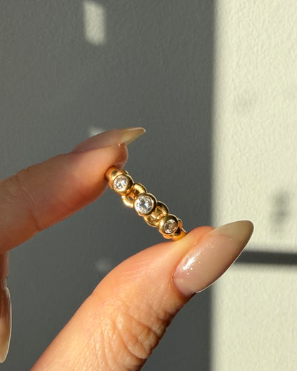 Vintage 18k Gold Bezel Set Diamond Trilogy Chain Motif Stacking Ring