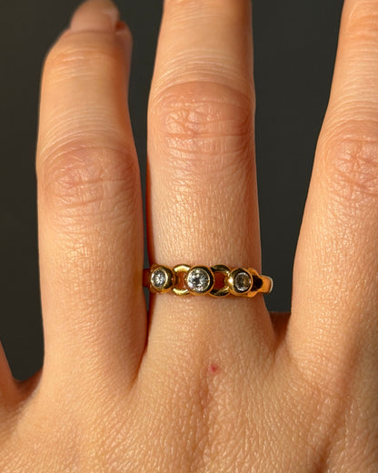 Vintage 18k Gold Bezel Set Diamond Trilogy Chain Motif Stacking Ring