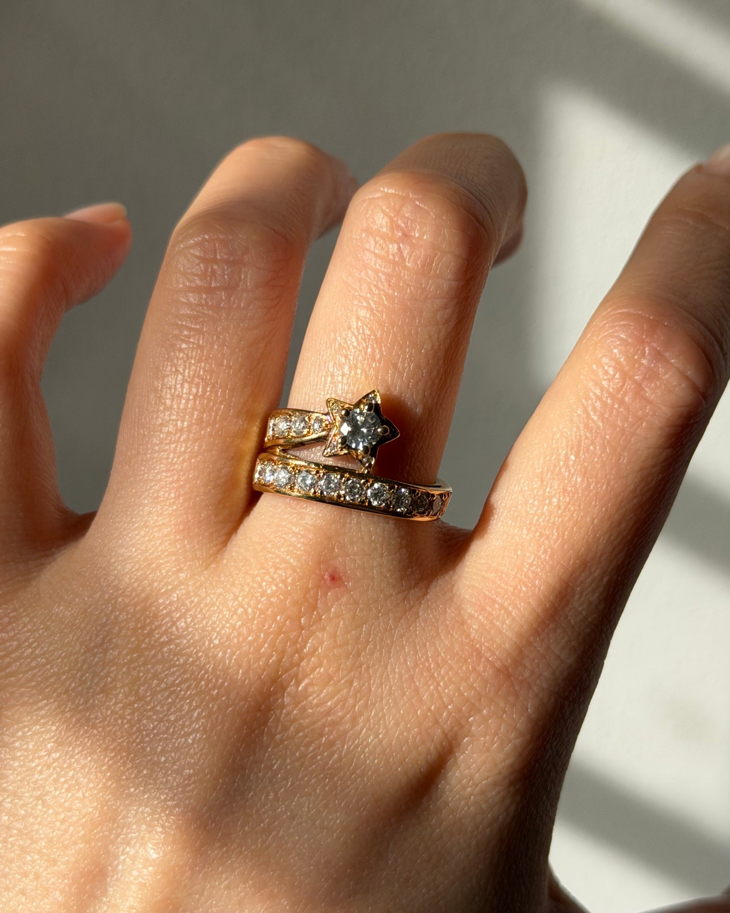 Vintage 18k Gold Diamond Shooting Star Ring - Comet Celestial Motif Ring
