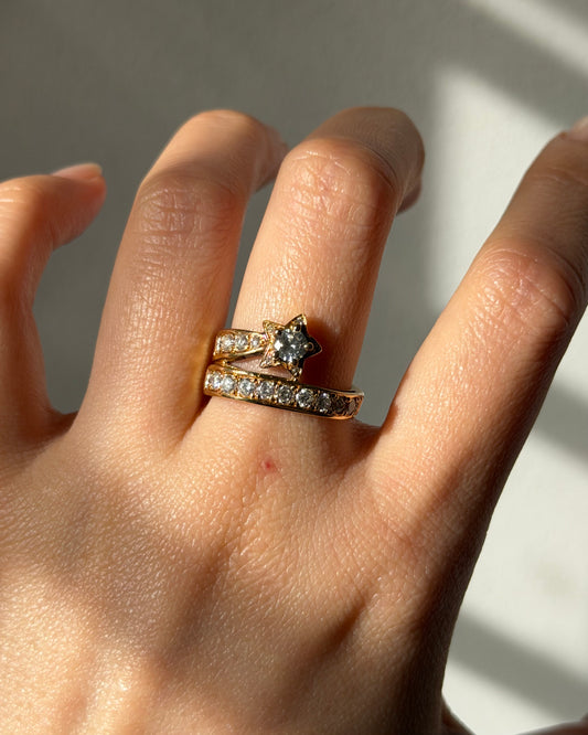 Vintage 18k Gold Diamond Shooting Star Ring - Comet Celestial Motif Ring