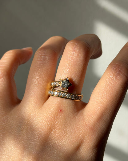 Vintage 18k Gold Diamond Shooting Star Ring - Comet Celestial Motif Ring