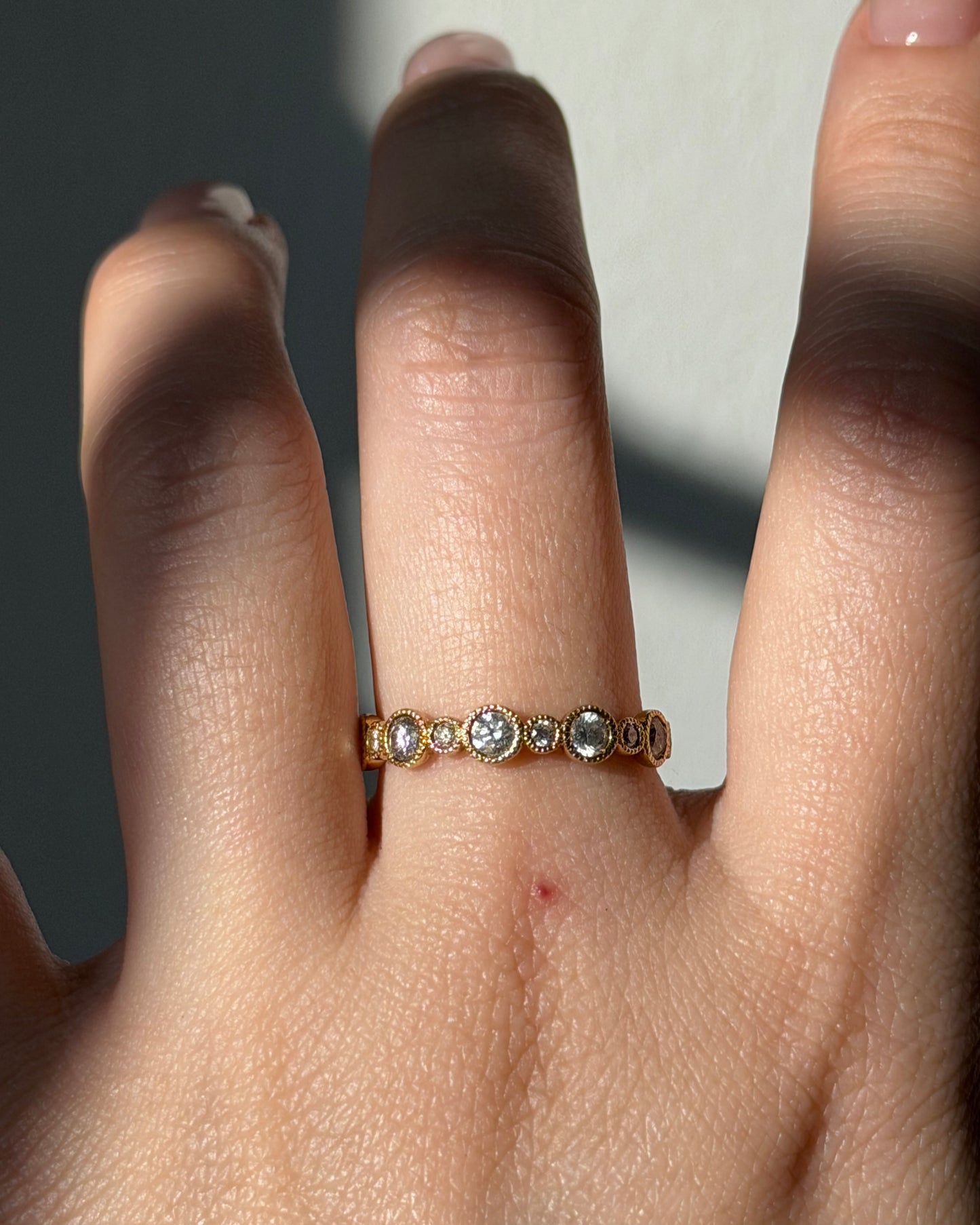 Vintage 18k Gold Millgrain Detail Bezel Set Diamond Stacking Band