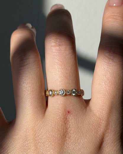 Vintage 18k Gold Millgrain Detail Bezel Set Diamond Stacking Band