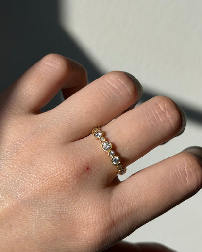 Vintage 18k Gold Millgrain Detail Bezel Set Diamond Stacking Band