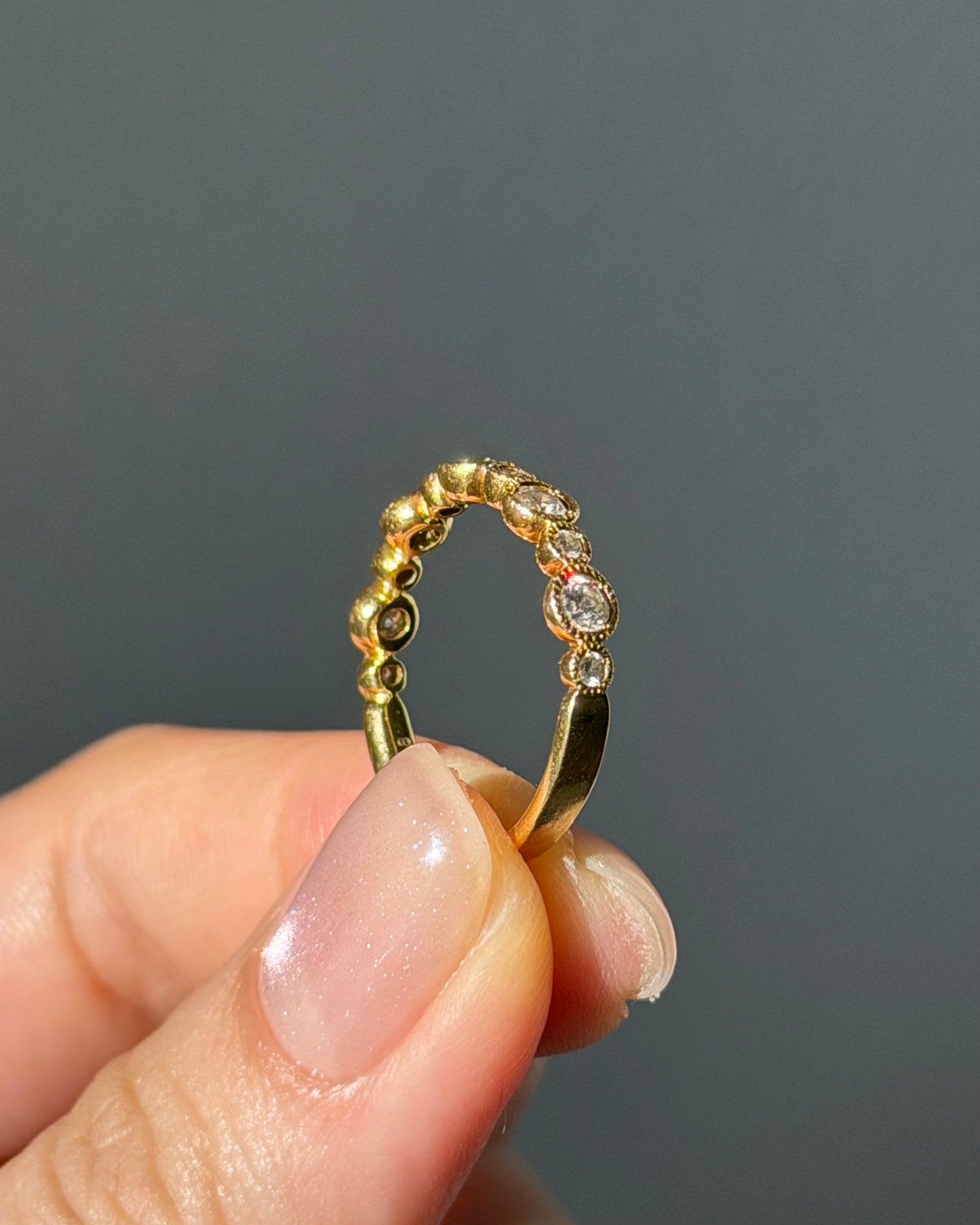 Vintage 18k Gold Millgrain Detail Bezel Set Diamond Stacking Band