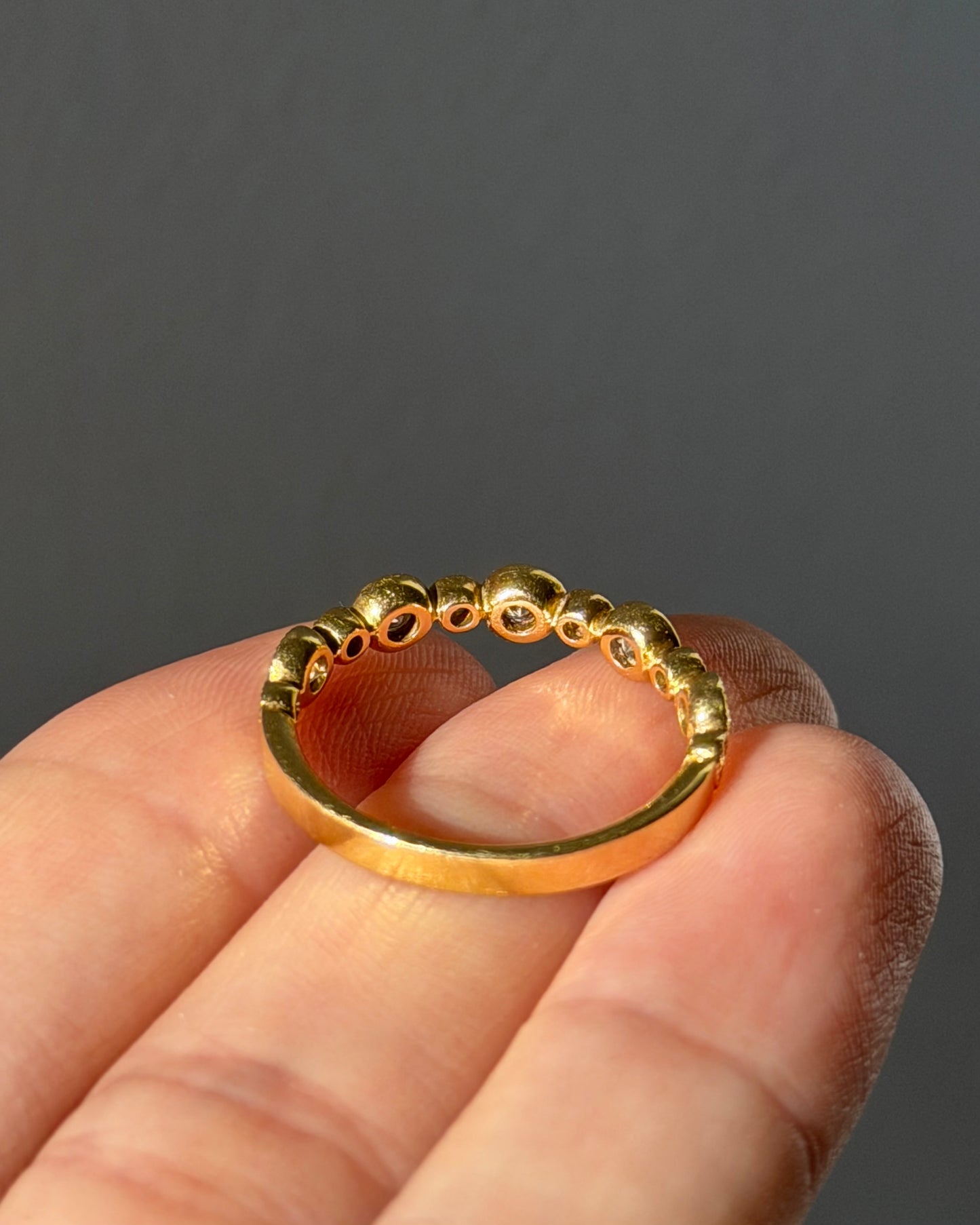 Vintage 18k Gold Millgrain Detail Bezel Set Diamond Stacking Band