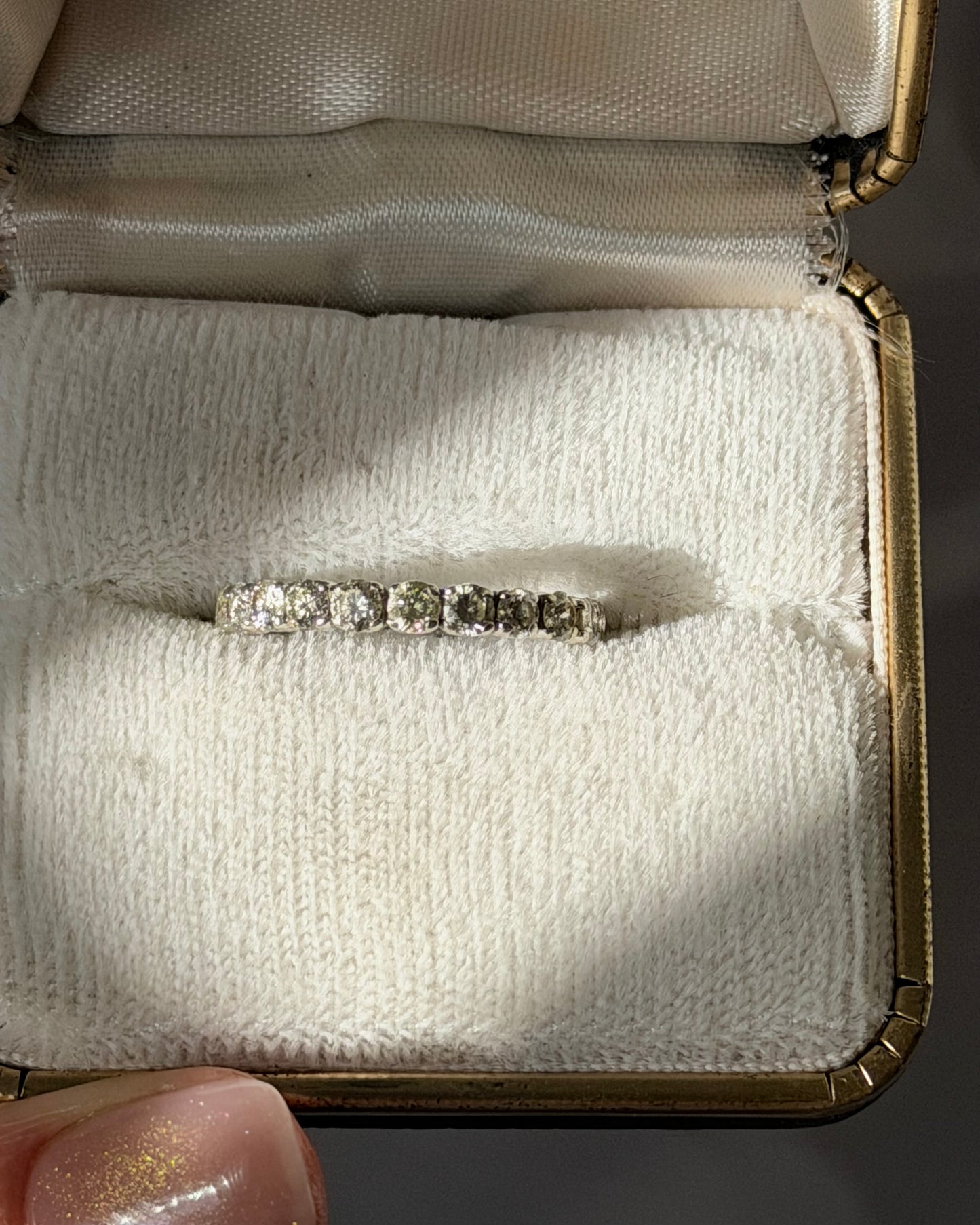 Vintage 18k White Gold 1ctw Diamond Half Eternity Stacking Band