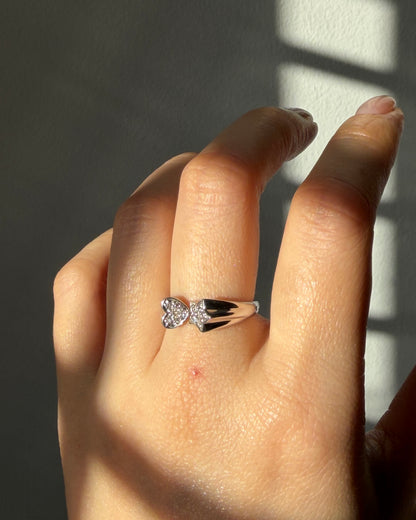 Vintage 18k White Gold Star and Heart Diamond Pave Celestial Motif Ring
