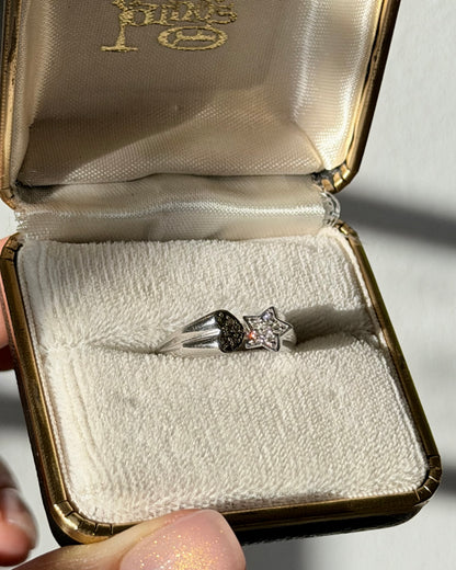 Vintage 18k White Gold Star and Heart Diamond Pave Celestial Motif Ring