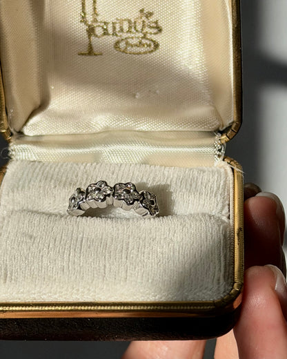 Vintage 18k White Gold Diamond Flower Band