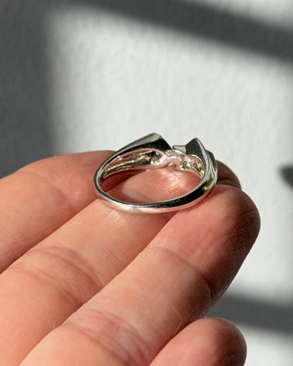Vintage 18k White Gold Star and Heart Diamond Pave Celestial Motif Ring