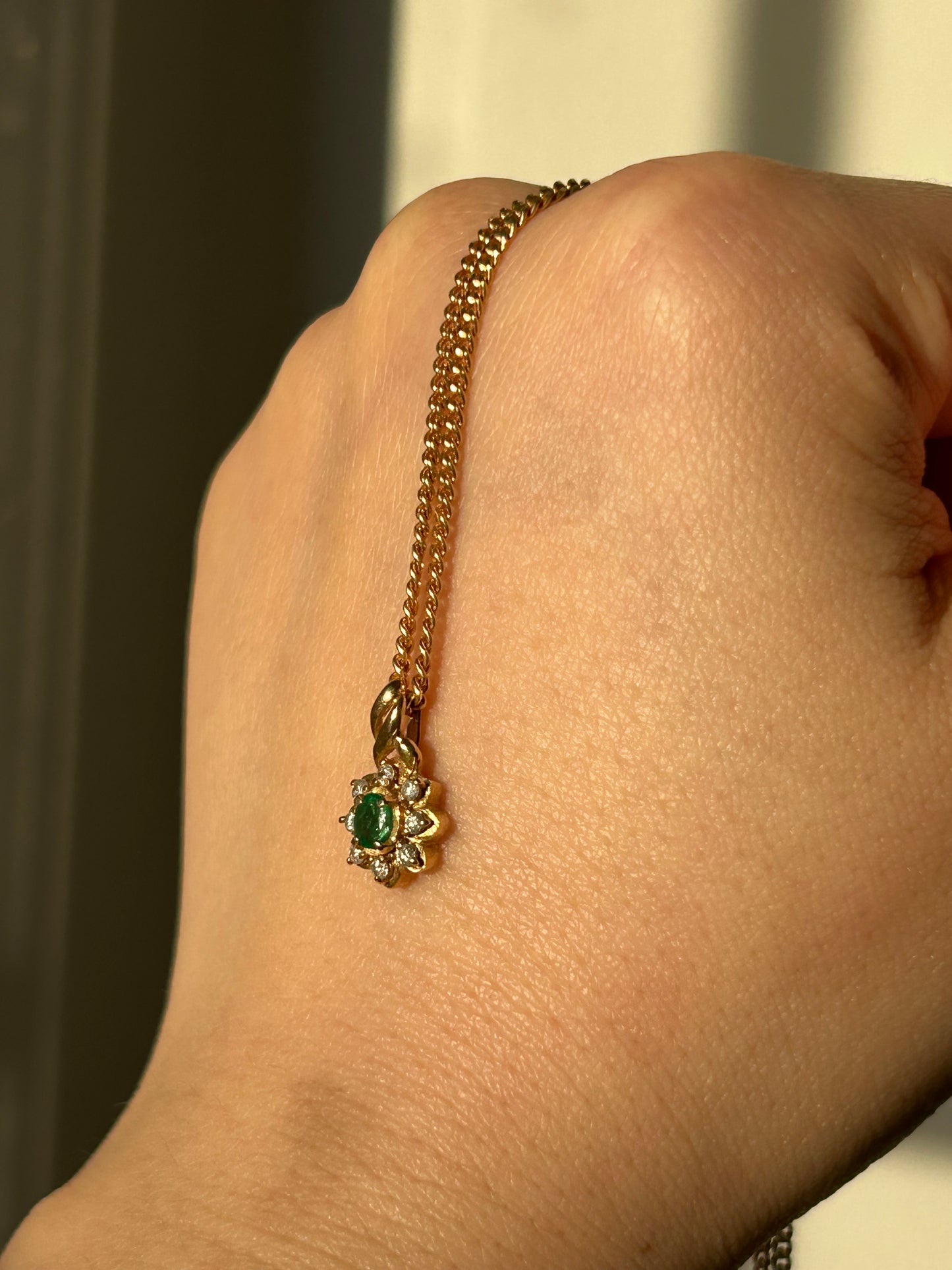 Vintage 18k Oval Emerald Diamond Halo Charm Pendant
