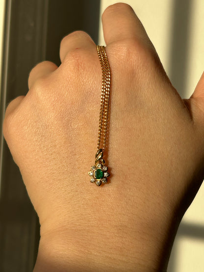 Vintage 18k Oval Emerald Diamond Halo Charm Pendant