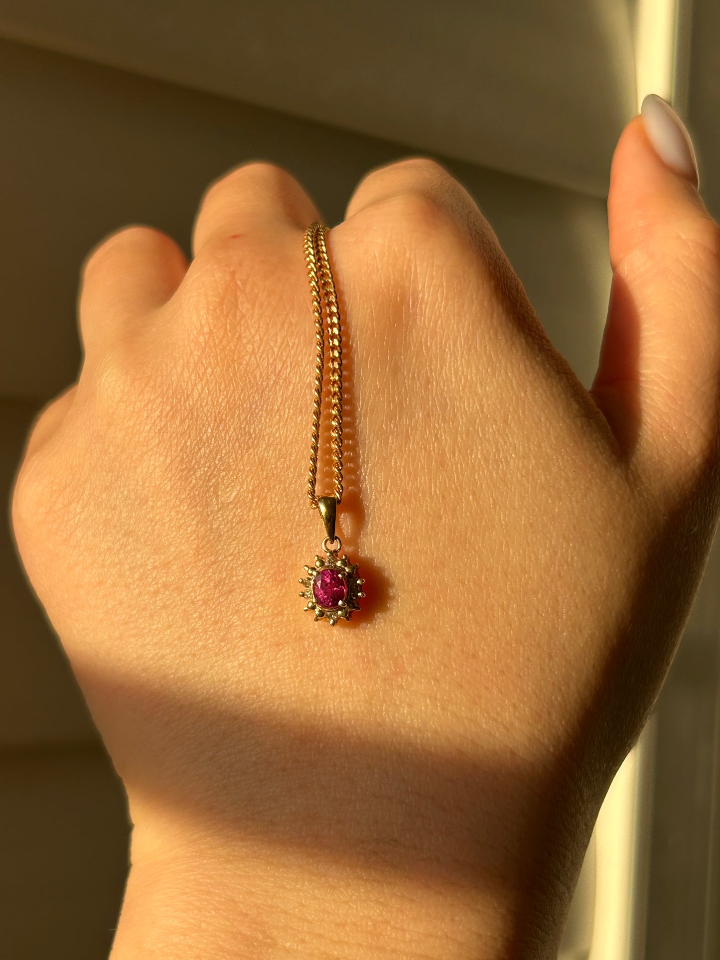 Vintage 18k Gold Oval Ruby Diamond Halo Charm