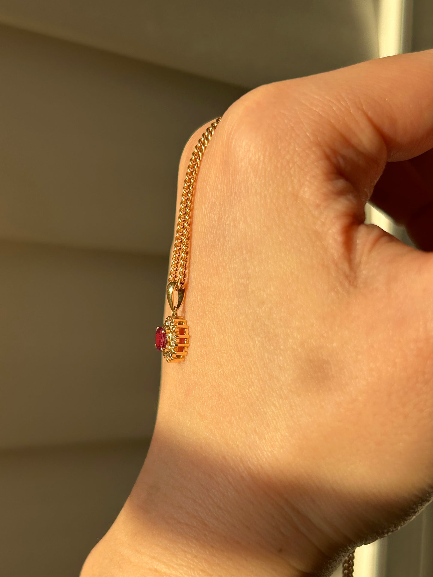 Vintage 18k Gold Oval Ruby Diamond Halo Charm