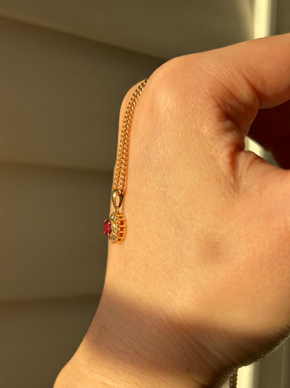 Vintage 18k Gold Oval Ruby Diamond Halo Charm