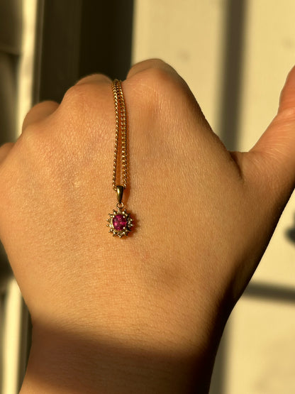 Vintage 18k Gold Oval Ruby Diamond Halo Charm