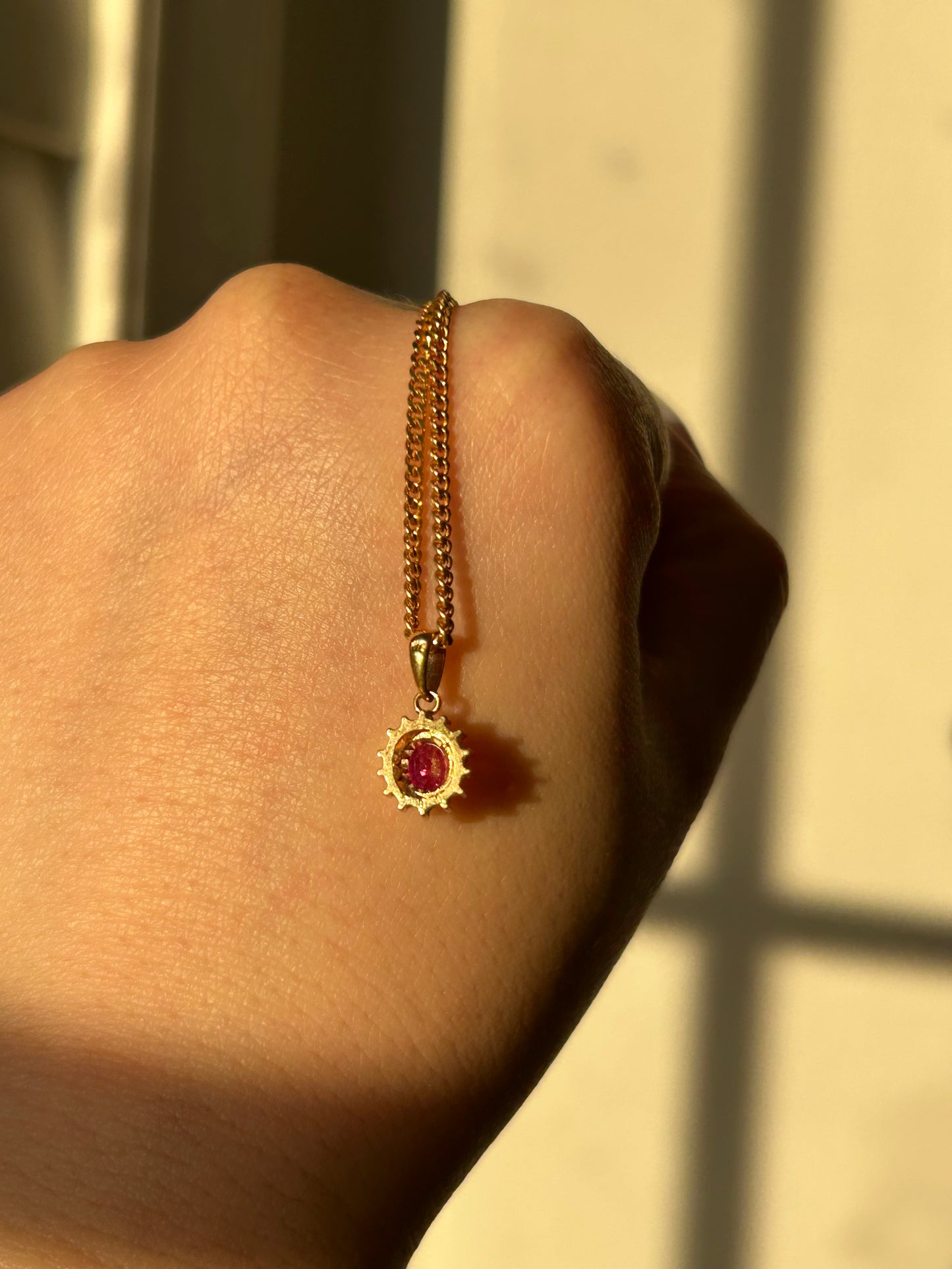 Vintage 18k Gold Oval Ruby Diamond Halo Charm