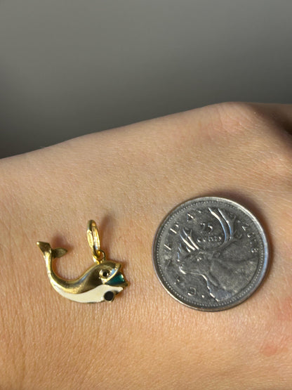 Vintage 18k Yellow Gold Enamel Whale Charm - UnoAErre Italian Design