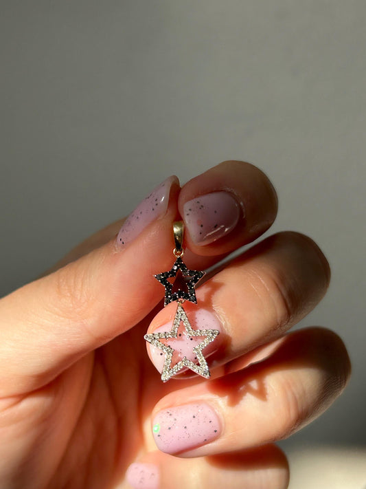 14k Yellow Gold Diamond Star Charm Pendant: Celestial Jewelry