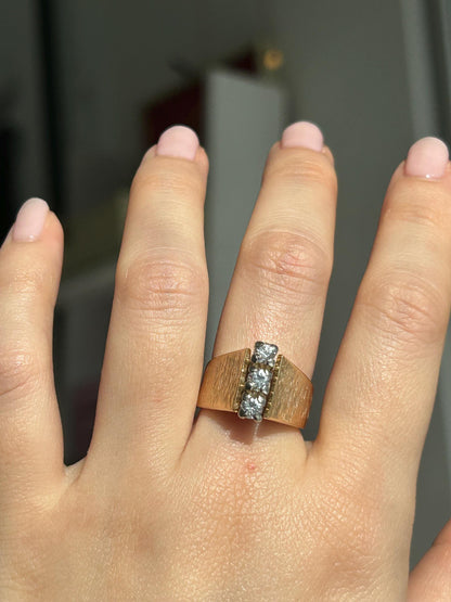 Vintage 14k Yellow Gold Diamond Ring: Vertical Modernist Design, Size 5.5