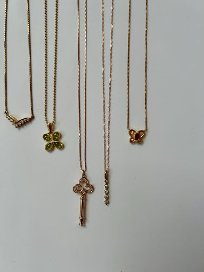 Vintage 18k Rose Gold Diamond Key Pendant Necklace - Adjustable Box Chain