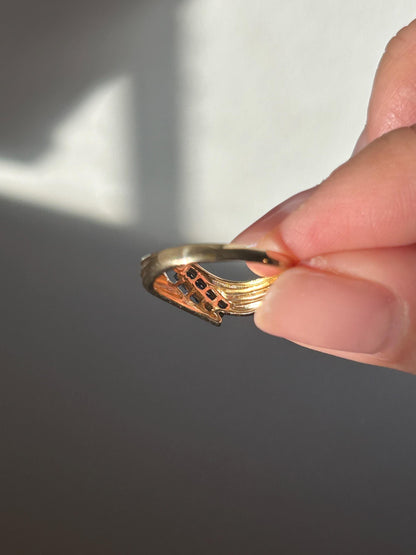 Vintage 18k Gold Sapphire and Diamond Diagonal Ring: Stacking Ring, September Birthstone, US Size 4.75
